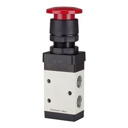 Riegler 3/2-Wegeventil, manuell »M3«, Pilztaster, NC, monost., G 1/8, rot