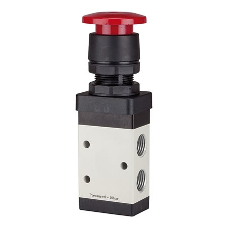 Riegler 3/2-Wegeventil, manuell »M3«, Pilztaster, NC, monost., G 1/8, rot