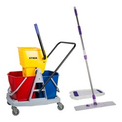 STIER Reinigungswagen Standard Set (inkl. STIER Wischmopp-Stiel und 10 STIER Bezügen)