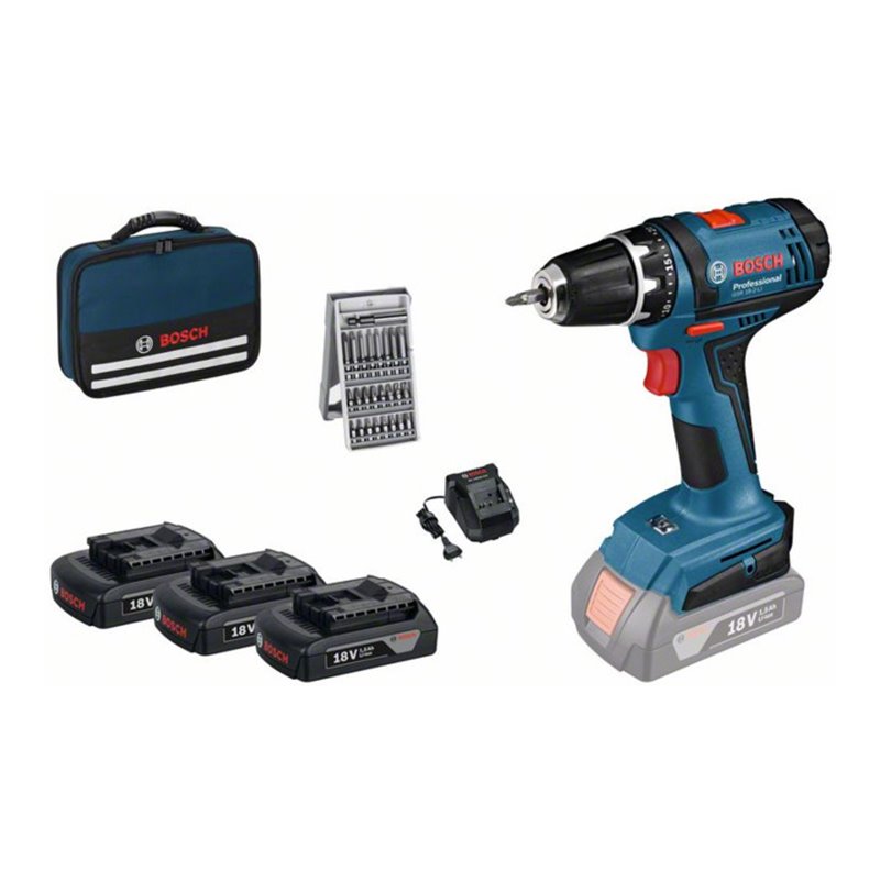 Bosch Akku-Bohrschrauber GSR 18-2-LI, mit 3 x 1,5 Ah Li-Ion Akku, in Tasche