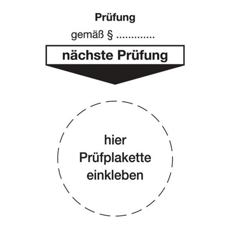 Grundplakette B80xL40mm Prüfung gemäß Paragraph Folie Btl. a 100 St.