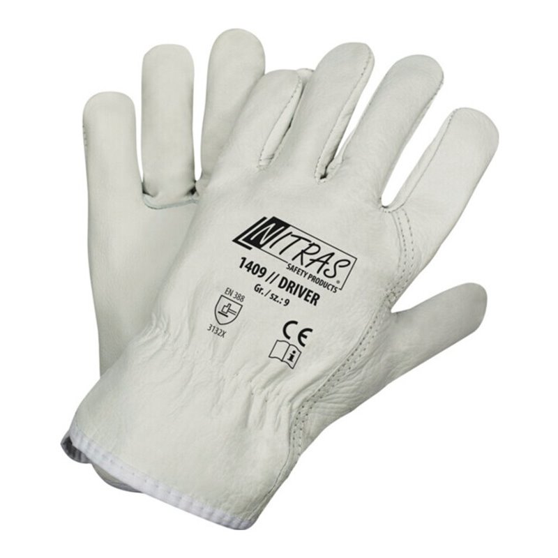 Handschuhe Driver Gr.9 grau Rindvollleder EN 388 PSA II NITRAS
