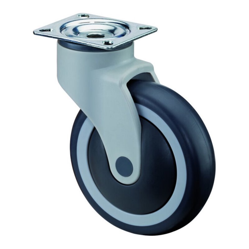 BS Rollen Kunststoffrolle D.125mm Trgf. 100kg m.Platte Gum.grau