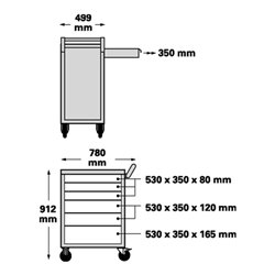 Stahlwille Werkzeugwagen B.780xT.499xH.912mm 126-tlg. Werkz. 8 Module m. 3 Schubl. bestückt
