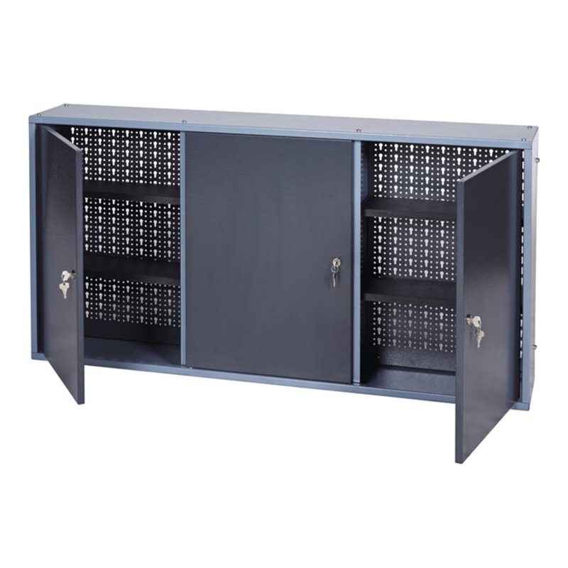 Werkzeugschrank H600xB1200xT200mm silber anth.3 Lochrückwände,3 Türen