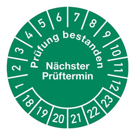 Mehrjahresprüfplakette D.30 mmBxL Prüfung bestanden 18-23 Folie