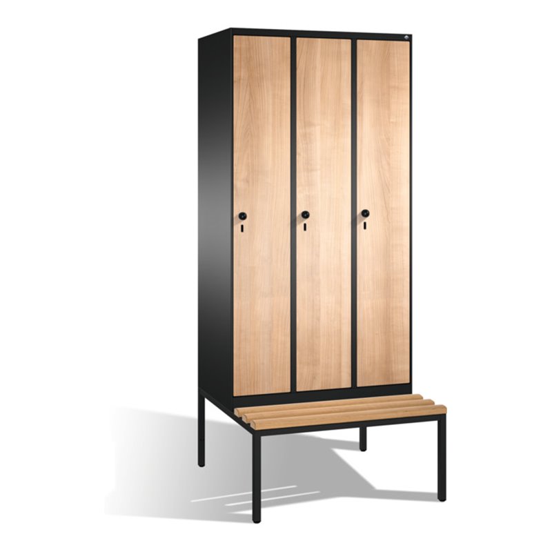 C+P Umkleidespind Evolo mit Sitzbank, 3 Abteile, H2090xB900xT500/815mm Korpus Schwarzgrau