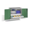 C+P Werkzeug-Beistellschrank mit Drehtüren, 2 Böden und 3 Schübe, H1000xB1200xT500mm Front Resedagrün Korpus Lichtgrau