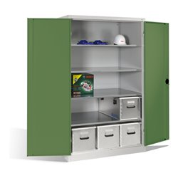 C+P Schwerlast-Werkzeugschrank XXL mit Drehtüren, innen 4 Böden, H1950xB1200xT800mm Front Resedagrün Korpus Lichtgrau