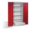 C+P Werkzeugschrank mit Drehtüren, 4 Böden und 3 Schübe, H1950xB930xT500mm Front Rubinrot Korpus Lichtgrau