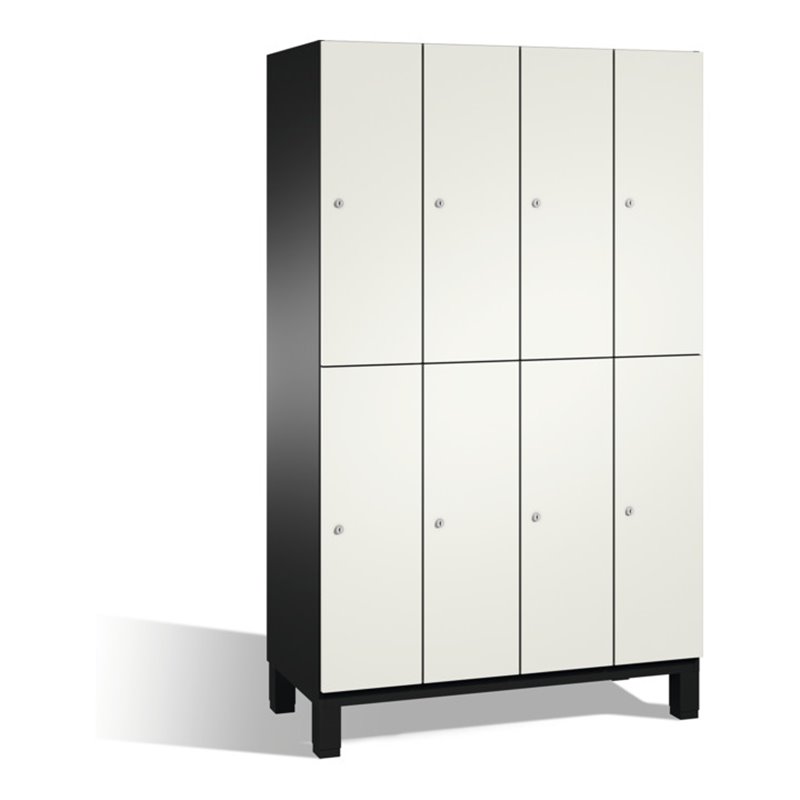 C+P Doppelstockspind Cambio auf Füßen, 8 Fächer, H1980xB1200xT525mm Front Reinweiß Korpus Schwarzgrau