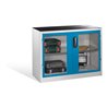 C+P Werkzeug-Beistellschrank mit Sichtfenster-Drehtüren, 1 Boden, H1000xB1200xT500mm Front Lichtblau Korpus Lichtgrau