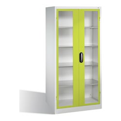 C+P Werkzeugschrank mit Sichtfenster-Drehtüren, innen 4 Böden, H1950xB930xT600mm Front Viridingrün Korpus Lichtgrau