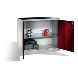 C+P Werkzeug-Beistellschrank mit Drehtüren, innen 1 Boden, H1000xB1200xT400mm Front Rubinrot Korpus Lichtgrau