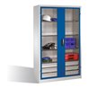 C+P Werkzeugschrank, Sichtfenster-Drehtüren, 3 Böden, 3 Schübe, H1950xB1200xT500mm Front Enzianblau Korpus Lichtgrau