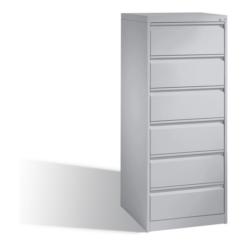 C+P Karteischrank Acurado für Karteikarten DIN A5 quer, 6 Schubladen, zweibahnig Weißaluminium