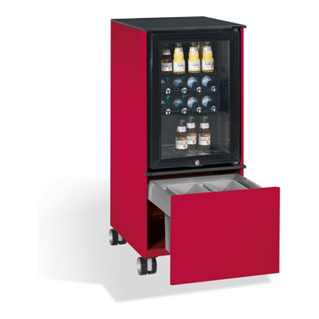 C+P Kühlschrank-Caddy Asisto mit Abfallsammler, H1150xB500xT600mm Himbeerrot