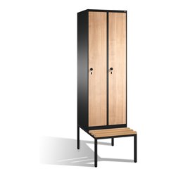C+P Umkleidespind Evolo mit Sitzbank, 2 Abteile, H2090xB600xT500/815mm Korpus Schwarzgrau