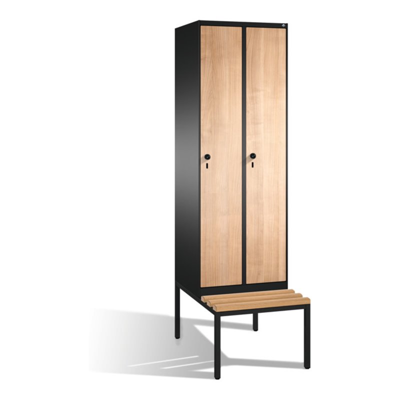 C+P Umkleidespind Evolo mit Sitzbank, 2 Abteile, H2090xB600xT500/815mm Korpus Schwarzgrau
