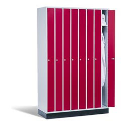 C+P Raumspar-Umkleidespind Intro, 8 Abteile, H1950xB1220xT500mm Front Rubinrot Korpus Lichtgrau