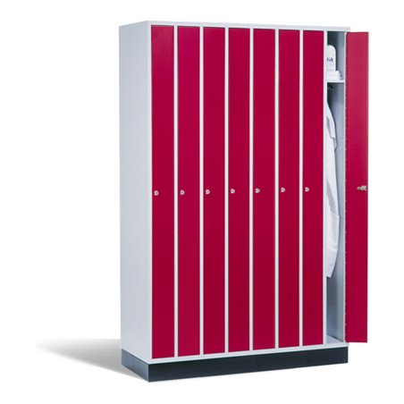 C+P Raumspar-Umkleidespind Intro, 8 Abteile, H1950xB1220xT500mm Front Rubinrot Korpus Lichtgrau