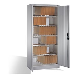 C+P Aktenschrank Acurado mit Drehtüren, innen 6 Pendelstangen, H1950xB930xT400mm Front Weißaluminium