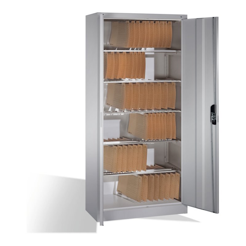 C+P Aktenschrank Acurado mit Drehtüren, innen 6 Pendelstangen, H1950xB930xT400mm Front Weißaluminium