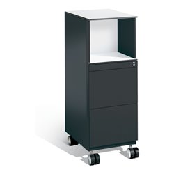 C+P Rollcontainer Asisto in Stehhöhe mit Hängerahmen, H1150xB430xT600mm Schwarzgrau