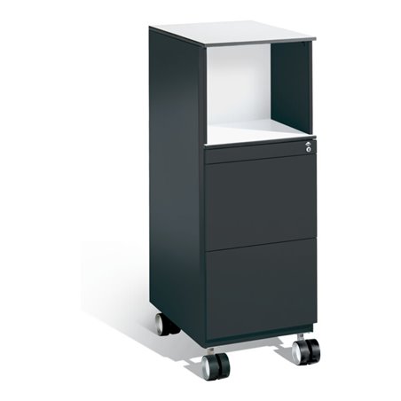 C+P Rollcontainer Asisto in Stehhöhe mit Hängerahmen, H1150xB430xT600mm Schwarzgrau