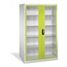 C+P Werkzeugschrank mit Sichtfenster-Drehtüren, innen 4 Böden, H1950xB1200xT600mm Front Viridingrün Korpus Lichtgrau