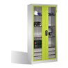 C+P Werkzeugschrank, Sichtfenster-Drehtüren, 4 Böden, 3 Schübe, H1950xB930xT500mm Front Viridingrün Korpus Lichtgrau