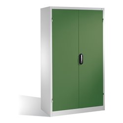 C+P Magazinschrank mit 97 Sichtlagerkästen und 3 Schubladen, H1950xB1100xT535mm Front Resedagrün Korpus Lichtgrau