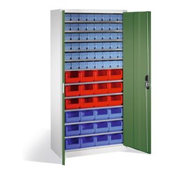 C+P Magazinschrank mit 72 Sichtlager- und Regalkästen, H1980xB1000xT420mm Front Resedagrün Korpus Lichtgrau
