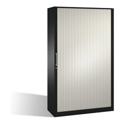 C+P Aktenschrank Asisto mit Rollladen, 5 Ordnerhöhen, H1980xB1200xT435mm Front Reinweiß Korpus Schwarzgrau