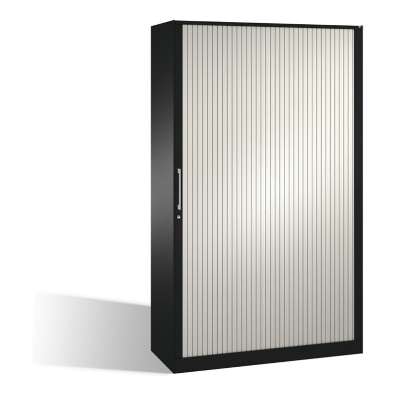 C+P Aktenschrank Asisto mit Rollladen, 5 Ordnerhöhen, H1980xB1200xT435mm Front Reinweiß Korpus Schwarzgrau