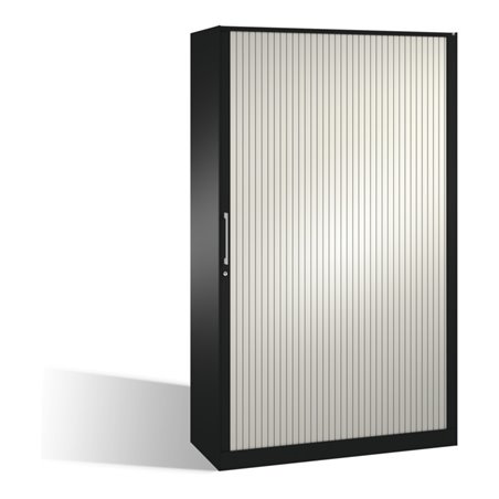 C+P Aktenschrank Asisto mit Rollladen, 5 Ordnerhöhen, H1980xB1200xT435mm Front Reinweiß Korpus Schwarzgrau