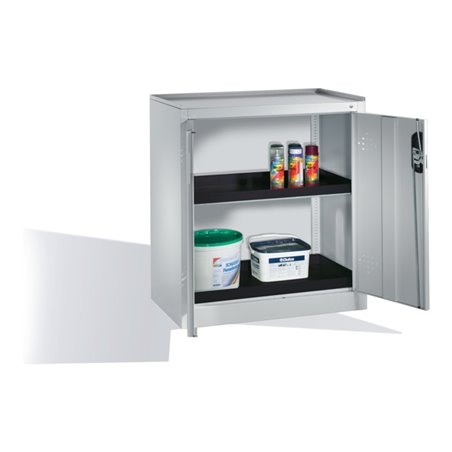 C+P Umwelt-Beistellschrank mit Drehtüren, 2 Polyethylen-Wannen, H1020xB930xT500mm Front Lichtgrau Korpus Lichtgrau
