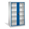 C+P Werkzeugschrank mit Sichtfenster-Drehtüren, innen 4 Böden, H1950xB1200xT600mm Front Enzianblau Korpus Lichtgrau