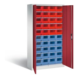 C+P Magazinschrank mit 40 Sichtlagerkästen, H1980xB1000xT420mm Front Rubinrot Korpus Lichtgrau