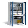 C+P Werkzeugschrank, Sichtfenster-Drehtüren, 3 Böden, 3 Schübe, H1950xB1200xT500mm Front Lichtblau Korpus Lichtgrau