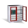 C+P Werkzeugschrank, Sichtfenster-Drehtüren, 2 Böden, 3 Schübe, H1000xB930xT500mm Front Rubinrot Korpus Lichtgrau