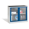 C+P Werkzeugschrank mit Sichtfenster-Schiebetüren, 1 Boden, H1000xB1200xT500mm Front Enzianblau Korpus Lichtgrau