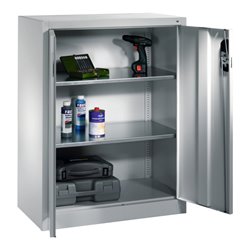 C+P Werkzeug-Beistellschrank mit Drehtüren, innen 2 Böden, H1200xB930xT500mm Front Lichtgrau Korpus Lichtgrau