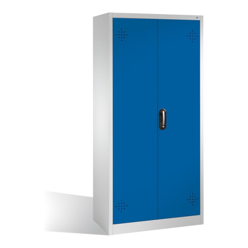 C+P Umweltschrank mit Drehtüren, 4 Polyethylen-Wannen, H1950xB930xT500mm Front Enzianblau Korpus Lichtgrau