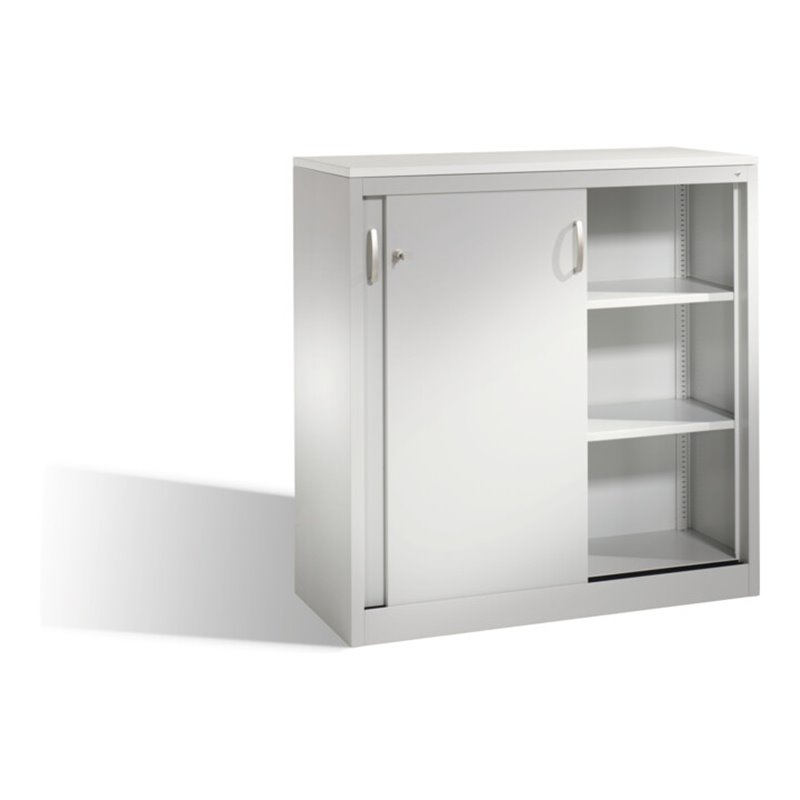 C+P Akten-Sideboard Acurado mit Schiebetüren, 3 Ordnerhöhen, H1200xB1200xT500mm Weißaluminium