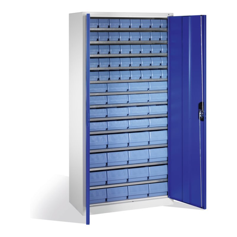 C+P Magazinschrank mit 72 Regalkästen, H1980xB1000xT420mm Front Enzianblau Korpus Lichtgrau