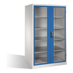 C+P Werkzeugschrank XXL mit Sichtfenster-Drehtüren, 4 Böden, H1950xB1200xT800mm Front Enzianblau Korpus Lichtgrau