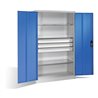 C+P Werkzeugschrank mit Drehtüren, 3 Böden und 3 Schübe, H1950xB1200xT500mm Front Lichtblau Korpus Lichtgrau