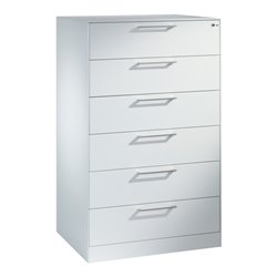 C+P Karteischrank Asisto für Karteikarten DIN A5 quer, 6 Schubladen, dreibahnig Front Reinweiß Korpus Reinweiß