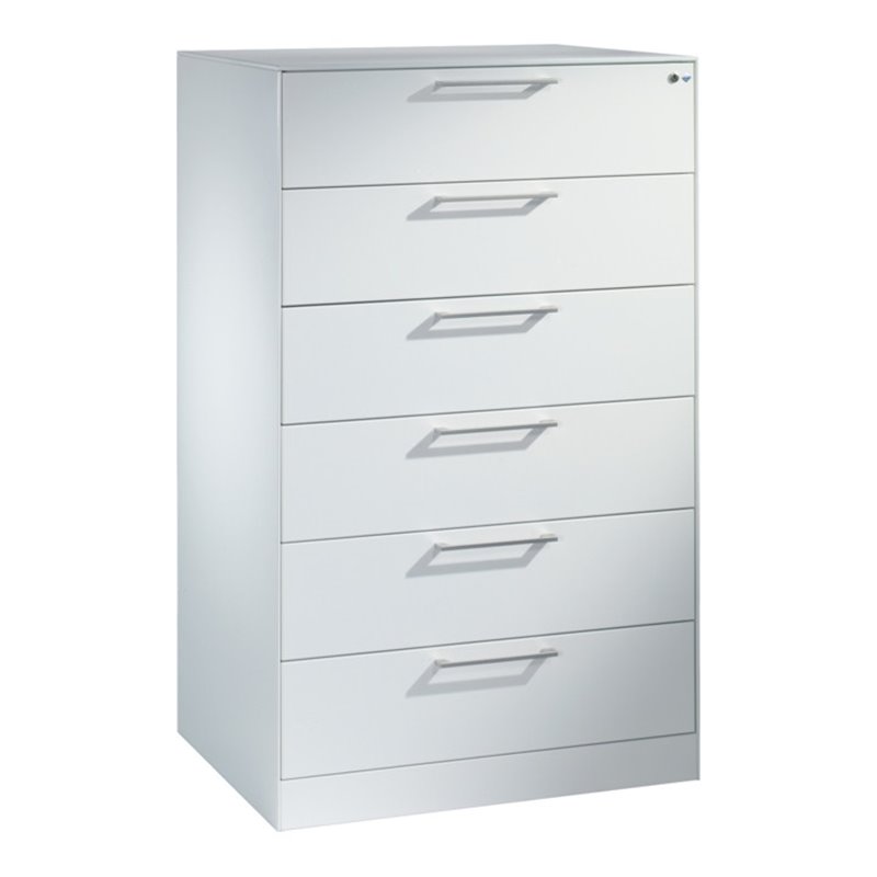 C+P Karteischrank Asisto für Karteikarten DIN A5 quer, 6 Schubladen, dreibahnig Front Reinweiß Korpus Reinweiß